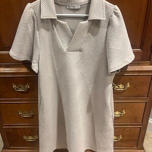 See and be Seen Textured Beige Short Sleeve Dress